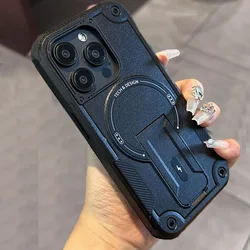 Rugged Military-Grade Magnetic Stand Case with Shockproof Matte Finish for iPhone 13 (Black)