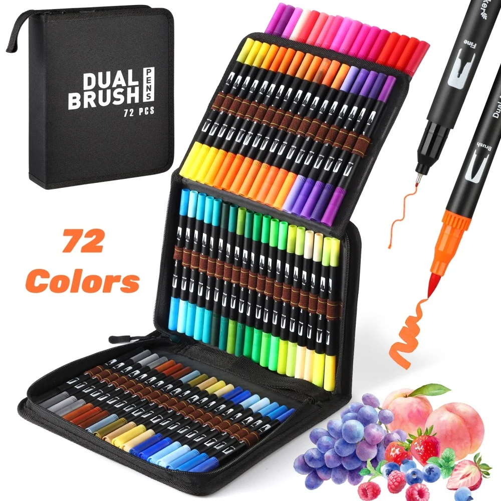 Dual Brush Marker Pens, Künstler-Markierungsset, Fineliner und Pinselspitze mit Premium-Etui für Malbücher, Tagebuch für Erwachsene – Detail 11
