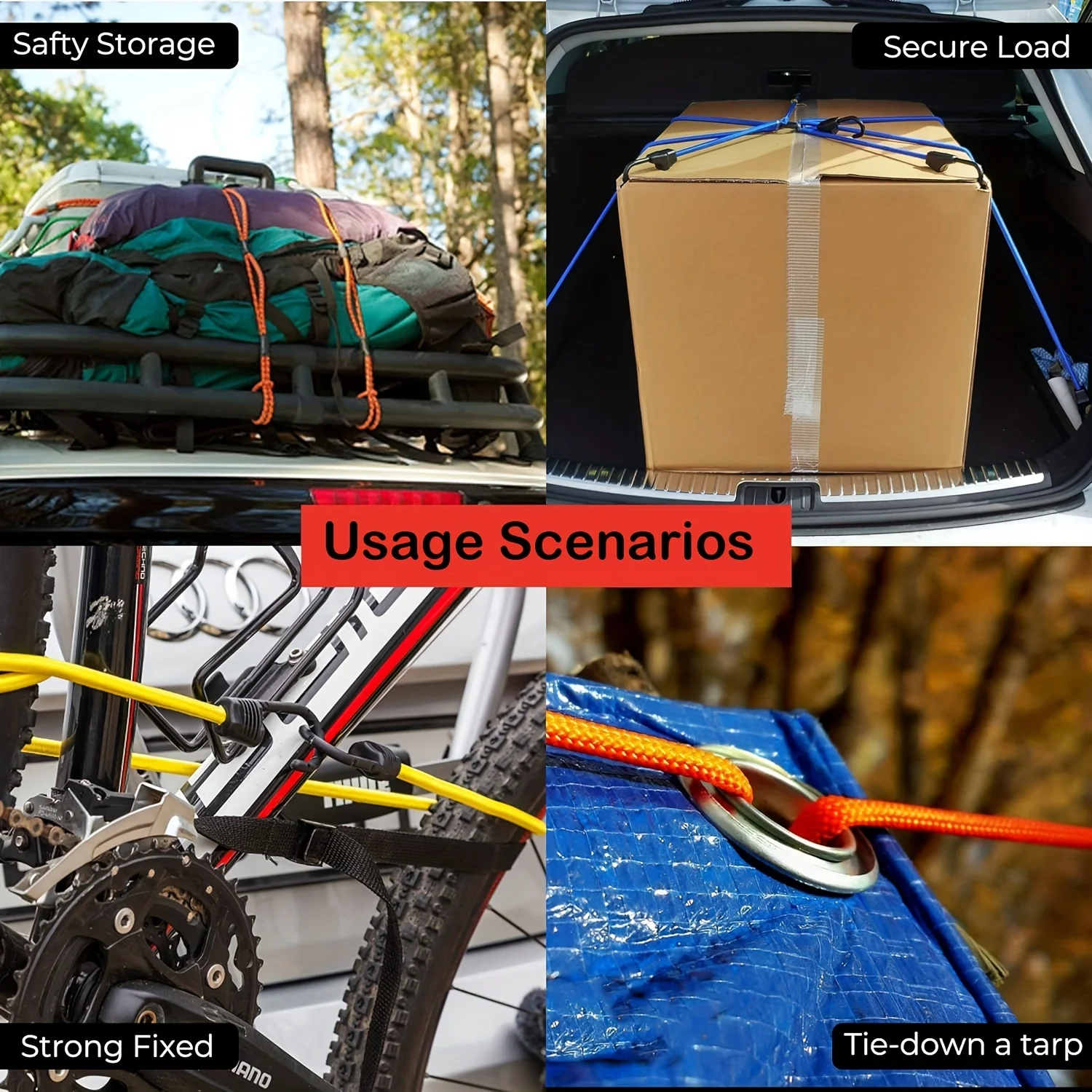 32 pcs Bungee Cords Assortment Jar Includes 10" 18" 24" 32" 40" Bungee Cord With Hooks, 8" Canopy Tarp Ball Ties And Tarp Clips