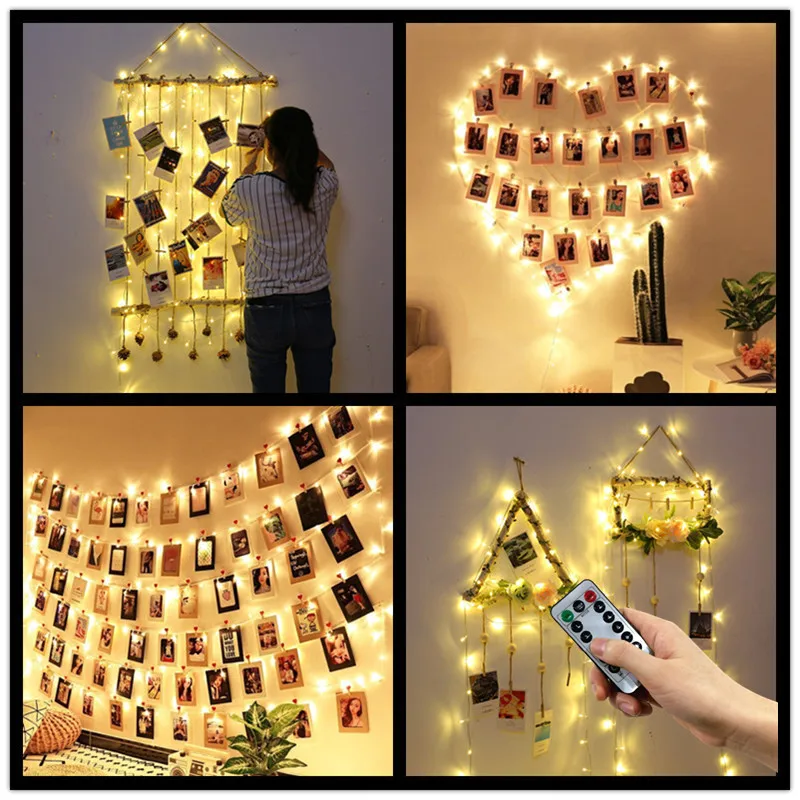 

Photo Clip Fairy Light With Remote Control LED String Lights USB 8Mode 5M/10M Garlands Home Wedding Christmas Holiday Decor Lamp