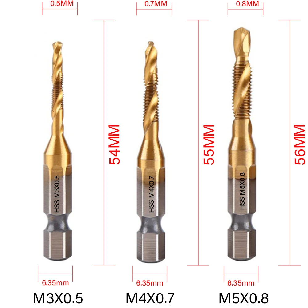 L-FIRST 6pcs Tap Drill Bit Hex Shank Titanium Plated HSS Screw Thread Bit Screw Machine Compound Tap M3 M4 M5 M6 M8 M10 Tools best hand planer Hand Tools