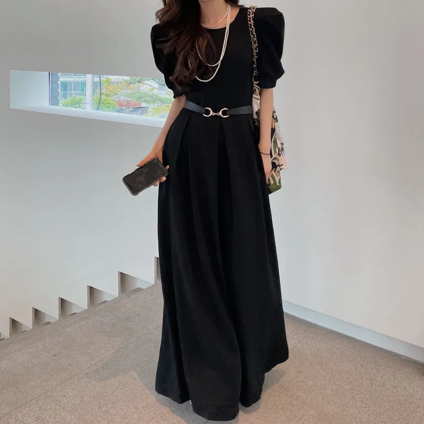 

Korean style retro high-waisted skinny foam sleeve mop jumpsuit