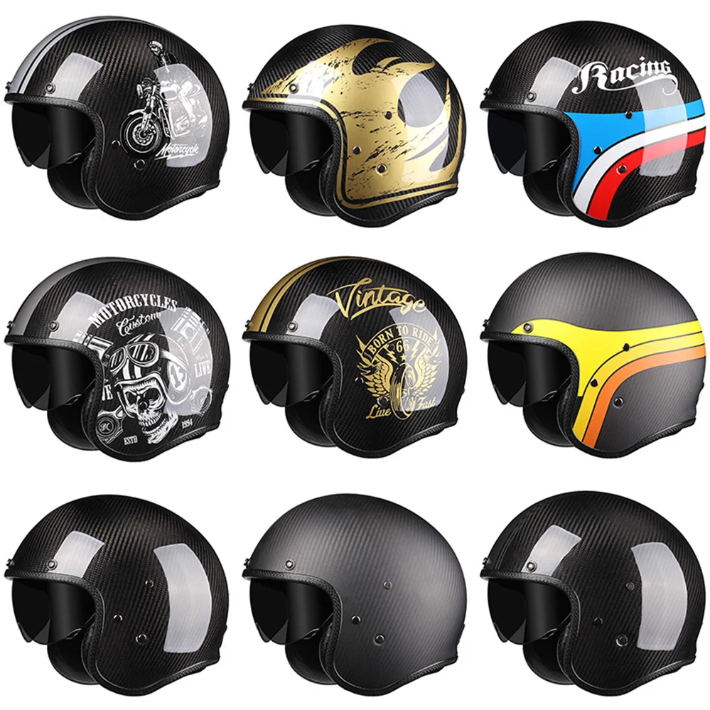 

Personality Carbon Fiber Shell Motorcycle 3/4 Helmet Racing Street Touring Lightweight Man Women Casco Moto Safety Dot Approved
