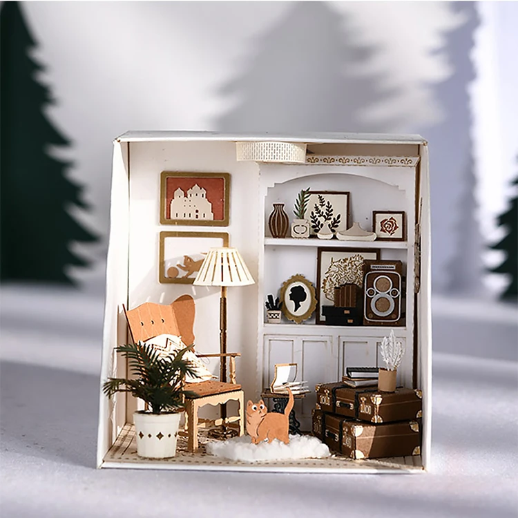 Wooden Mini Doll Hous DIY Kit for Making Room Toys Home Bedroom Decoration with Furniture Kit with LED for Home Decoration Gifts
