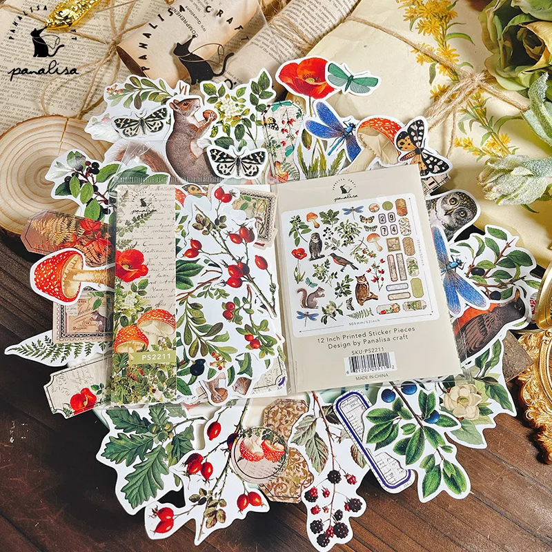 40PcsVintagePlantsandFlowersStickerBookDiaryMaterials