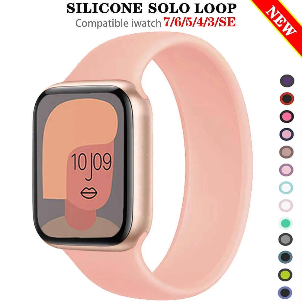 Strap for Apple Watch band 44mm 40 45mm 41 38 49mm 42 46mm Elastic Silicone Solo Loop bracelet iWatch series 7 6 3 10 8 ultra 9