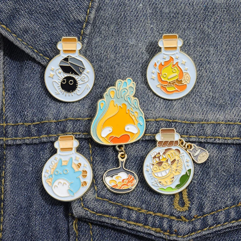 

5pcs/set Anime Cat Bottle Pin Cute Characters Enamel Pin Women's Brooch Backpack Badges Brooches for Clothing Badges Accessories