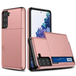 Hybrid Tough Slide Wallet Card Armor Case - Enhanced Protection and Functionality - Galaxy S20 Ultra (Rose Gold)