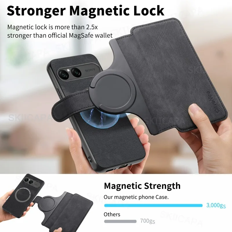 Multifunction Flip Leather Magnetic Wallet Case with Magsafe Removable 2-in-1 Phone Cover