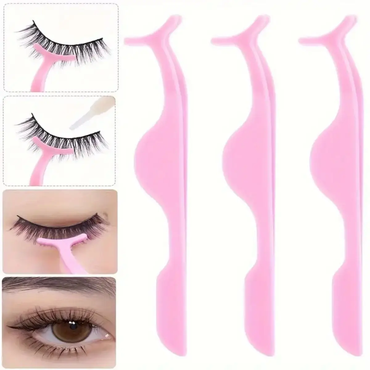 Stainless Steel Eyelash Extension Tools, Curved Eyelash Tweezer, False Eyelashes Applicator Tweezer, Lash Brush 3