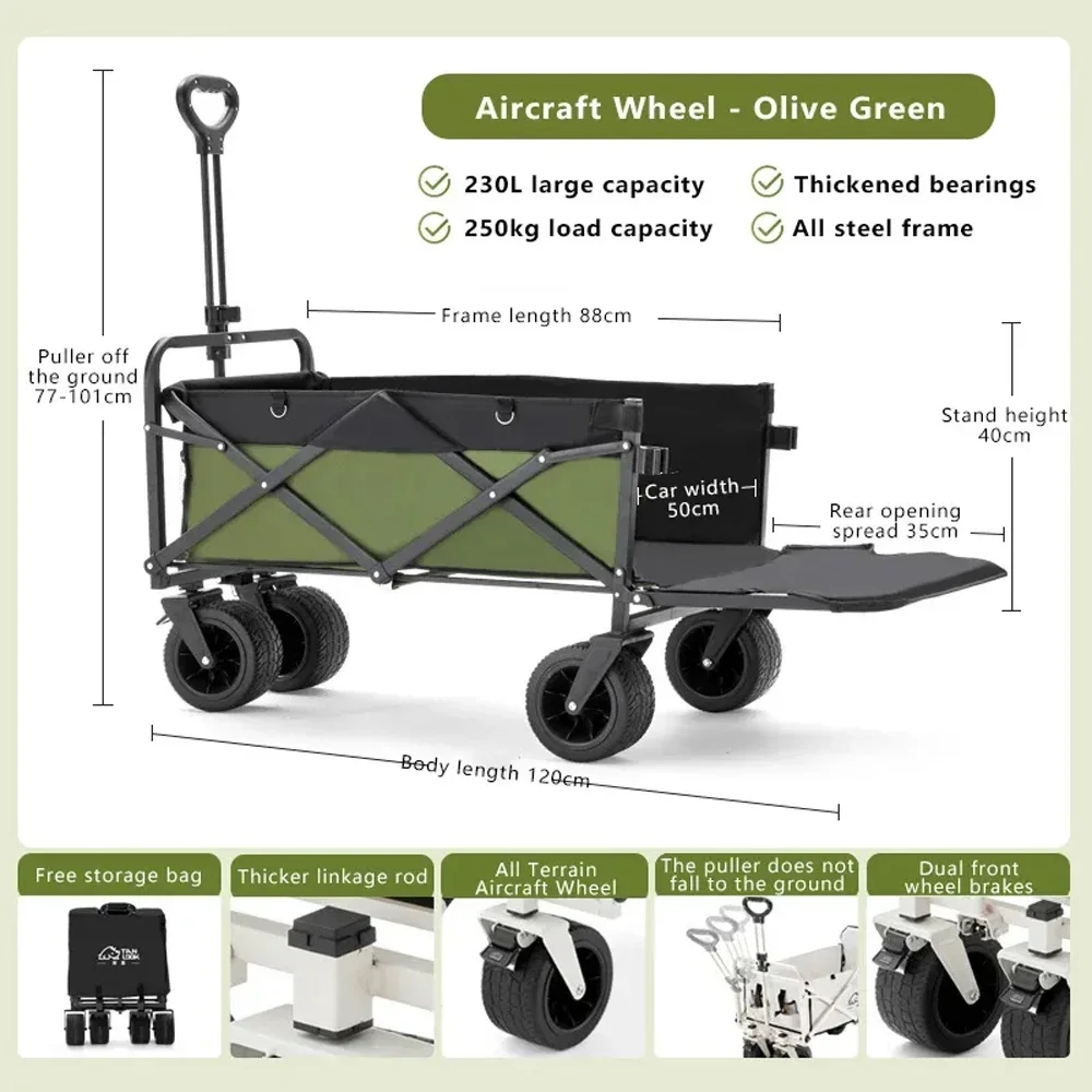 Home Furniture Outdoor Camping Aircraft Wheeled Cart Foldable Hand Pushing Camping Trailer Pull Rod Rear Wagon Cart for