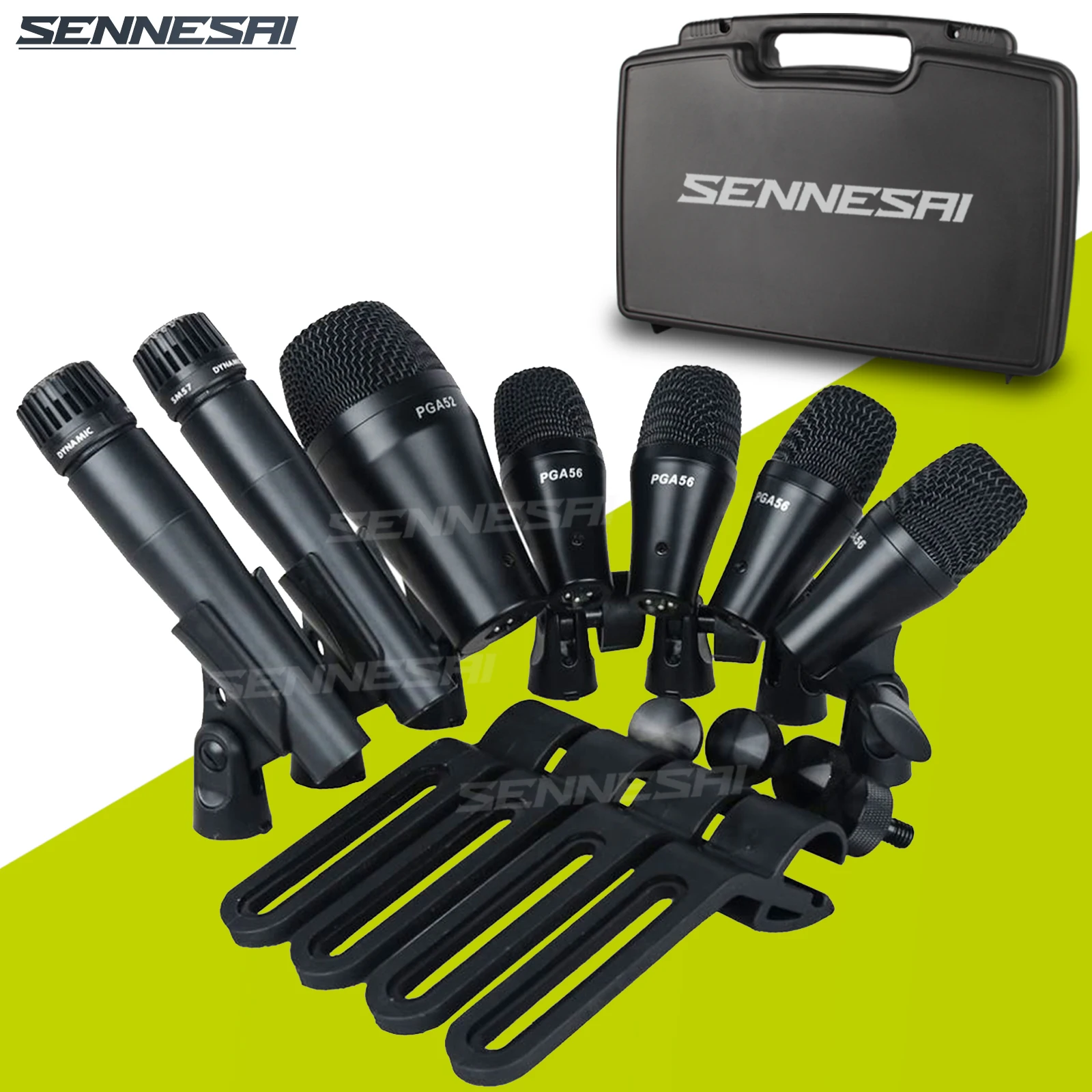 SENNE PG-DMK7 유선 다이나믹 드럼 마이크, 킥 베이스, 악기 톰, 스네어, 심벌즈 마이크 세트, 박스 사용, 최고 품질, 7 피스  Best5