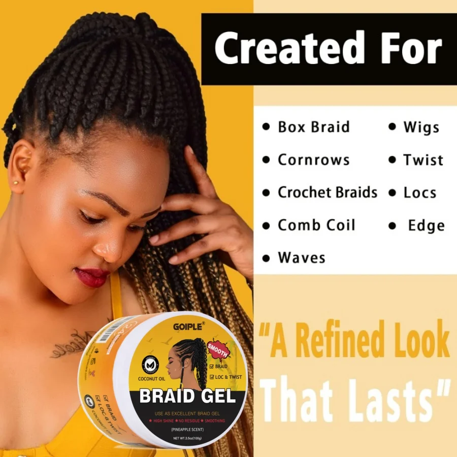 GOIPLE Natural High Shine Residue Free Braid Gel for Locks and Twist Cornrows Smooth Styling Cream Clips Comb Modeling Products 3