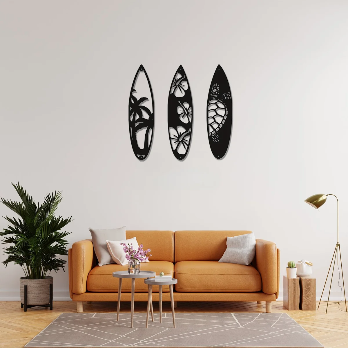 

HELLOYOUNG Metal Surf Board Home Decor Metal Surfboard Beach Sign Bar Metal Novelty Surfboard Sign Tropical Surf Board Palm Tree