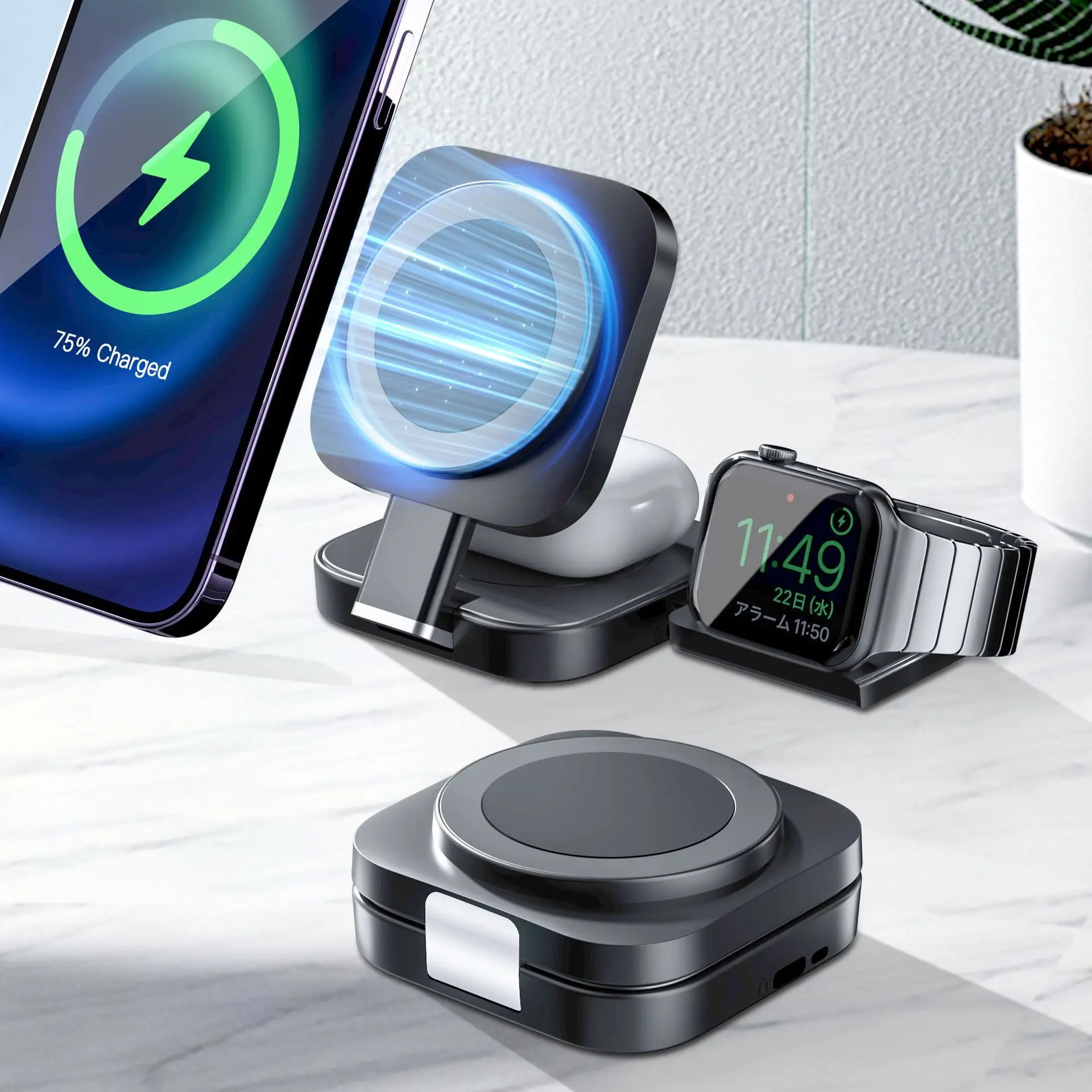 Stazione Di Ricarica 3 In 1 15W Magsafe Fast Wireless Charger Pad Stazione Di Ricarica Wireless Pieghevole Per Iphone Airpods Iwatch