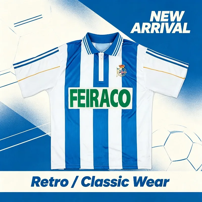 Deportivo La Coruna Retro Sentiment Fußballtrikots 99-00er Vintage Fußballshirts Tägliche Sportbekleidung Herren Jugend Lässige Sportkleidung