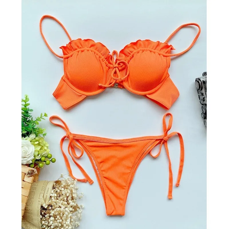 Women's 2 Piece Bikini Sets Backless Push Up Swimsuit Tie Side High Cut Bathing Suit Swimwear Summer