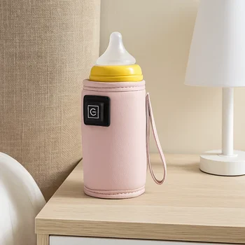 PU Leather Baby Bottle Insulation Cover Universal Adjustable Gear USB Milk Bottle Warmer Car-Mounted Nursing Bottle Heater