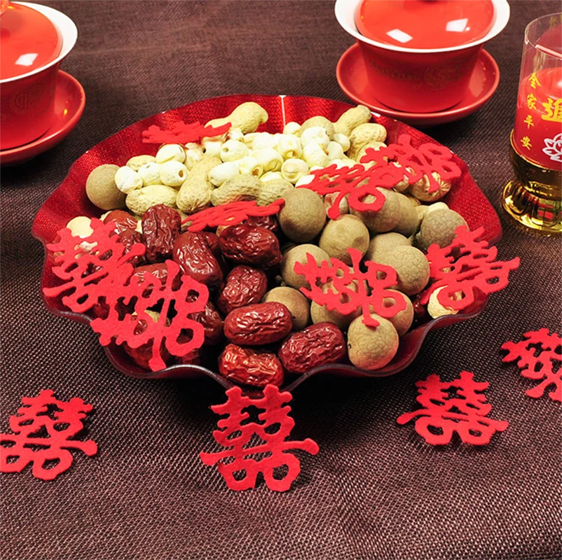 Luxury Chinese Red Plastic Oblong Round Toast Tray Traditional Wedding Party Tea Trays to Serve Food Festive Ceremony Decoration