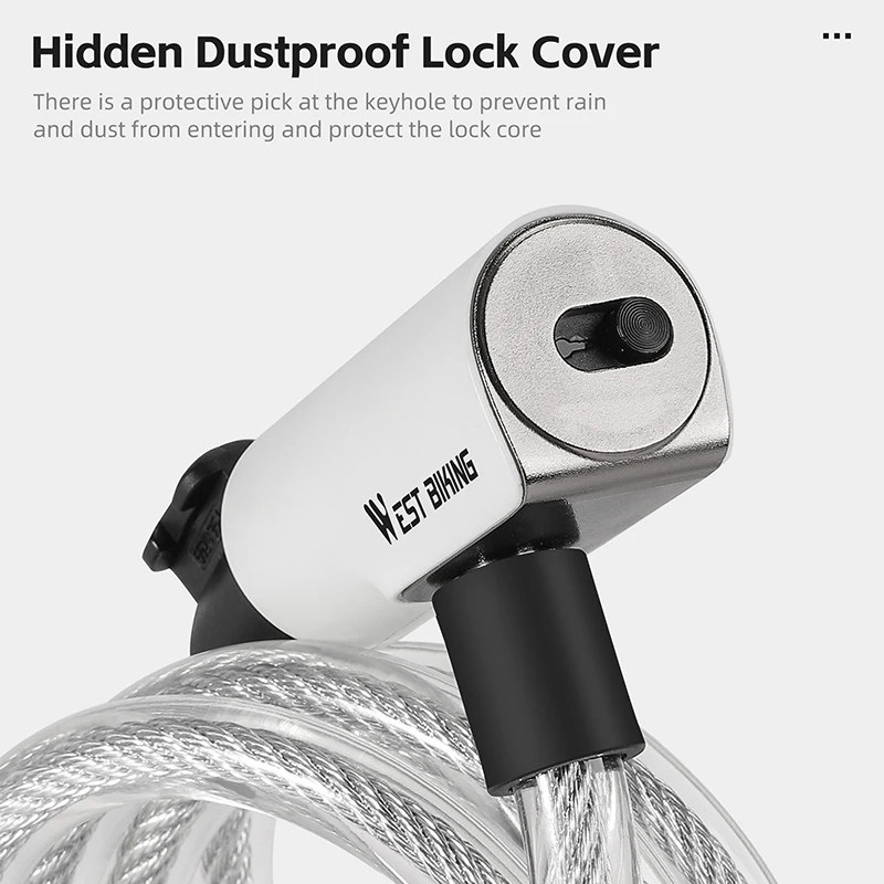 WEST BIKING Portable Bicycle Cable Lock Durable Anti Theft Safety Lock MTB Road Bike Motorcycle E-bike Scooter Lock With 2 Keys