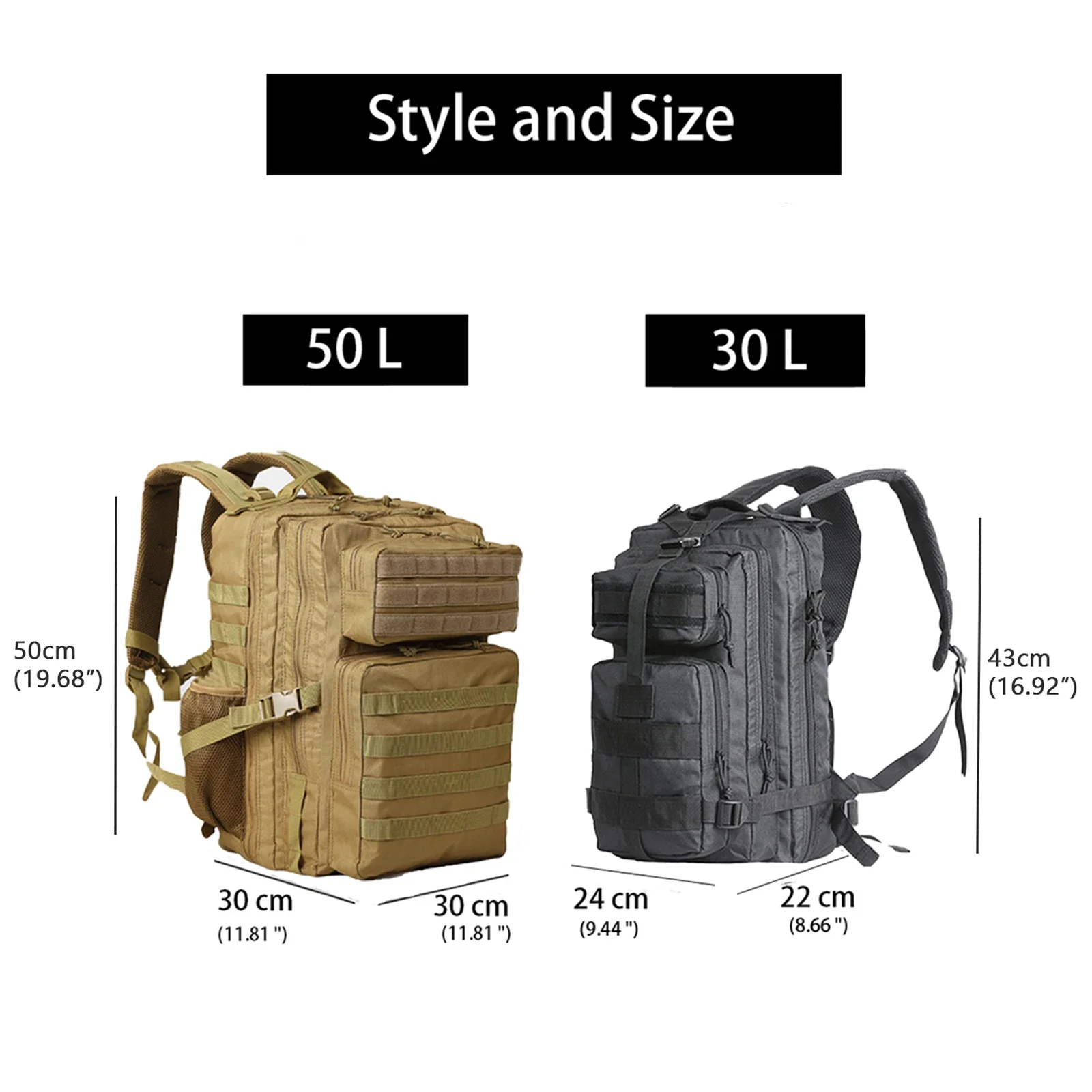Tactical Backpack 45L/25L Tactical Backpack For Men and Women Travel Rucksack Hiking Camping Fishing Backpacks Bottle Holder