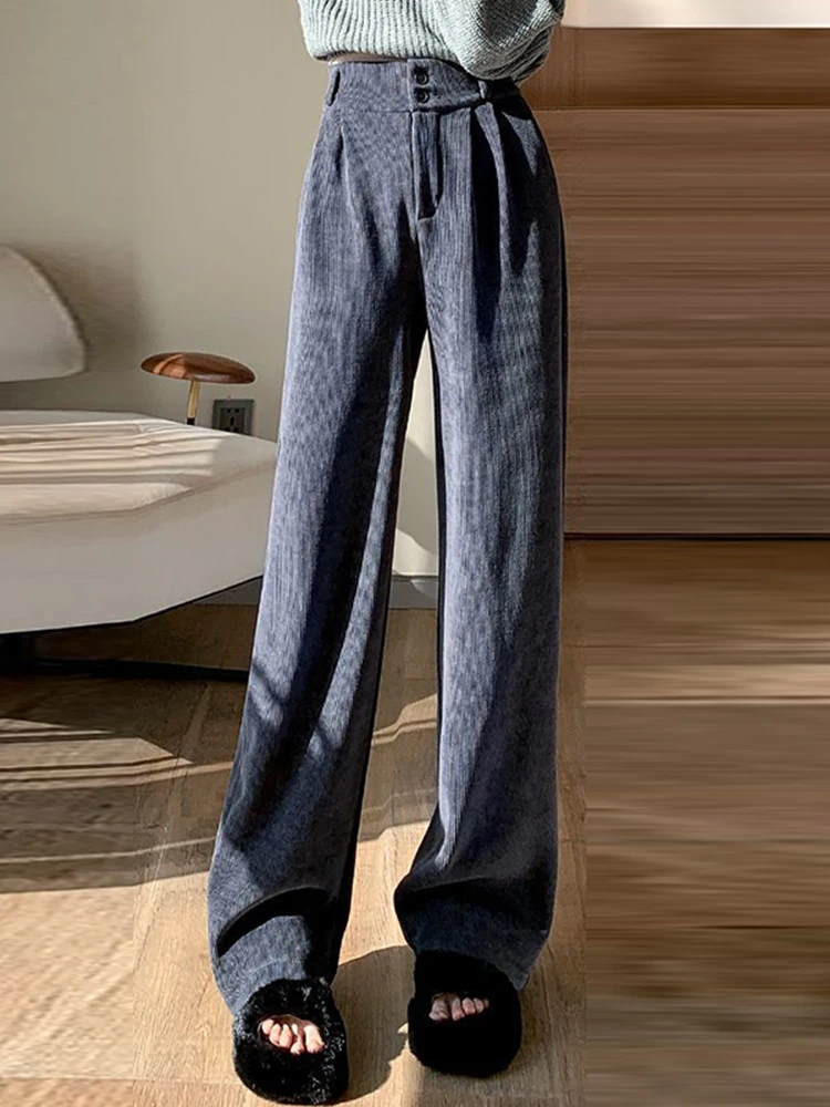 Velvet wide leg pants for women's autumn and winter pear shaped figure corduroy covered meat straight leg suit pants