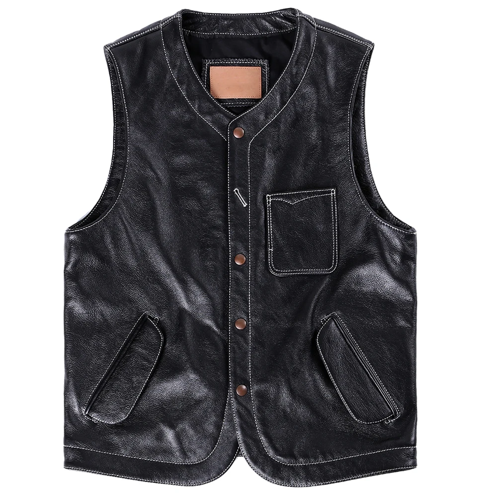 

Casual Fashion Summer Motorcycle Mens Vest Coat Cowhide Blazer Waistcoat Genuine Leather Tank Top Men Vests Weskit Spring Autumn