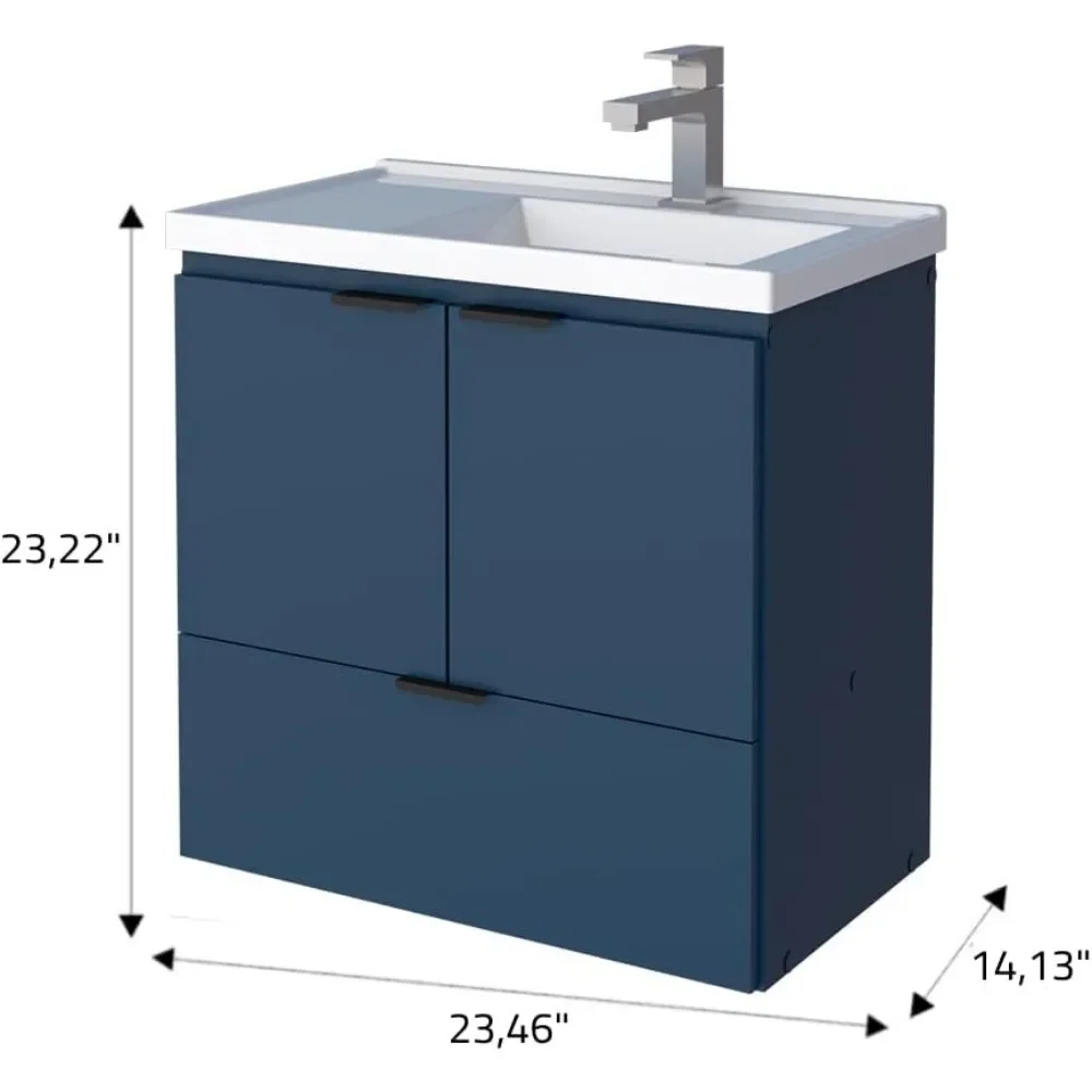 24" Floating Bathroom Vanity and Cultured Marble Sink with Soft Close Door 6