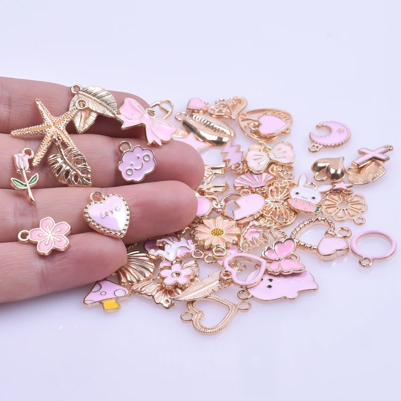 15Pcs Enamel Rose Pink Moon Cloud Star Charms Cute Pendants for Princess Jewelry  Making Necklace Earrings Decoration DIY Finding Accessories