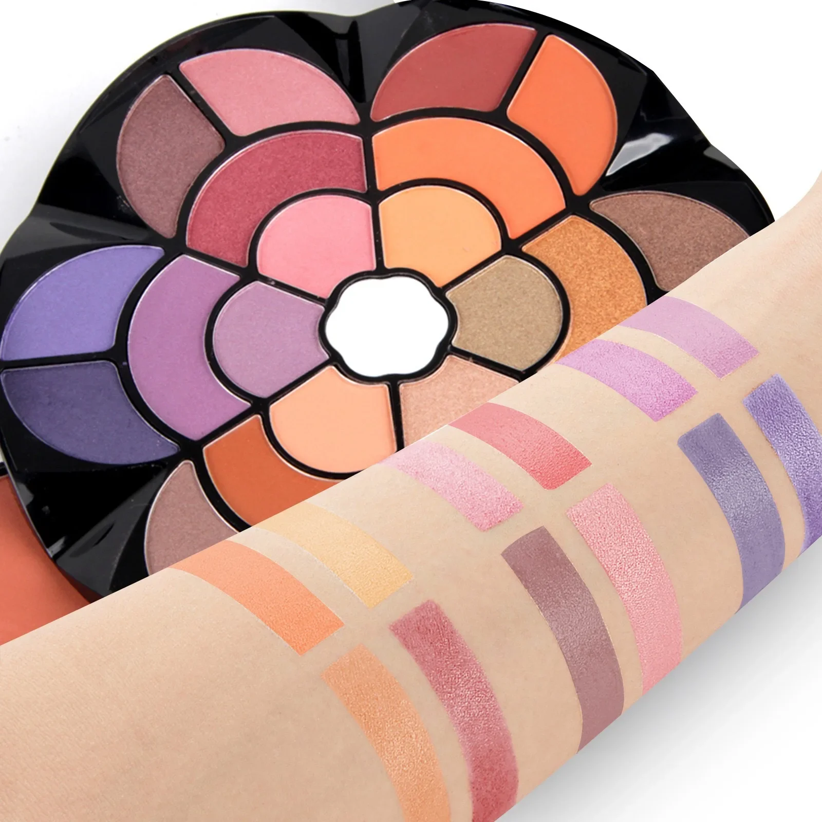 57-Color Petal Makeup Palette with 43 Eyeshadows 4 Eyebrow Powders&Blush&Lipstick And 2 Pressed Powders - All-In-One Beauty Kit