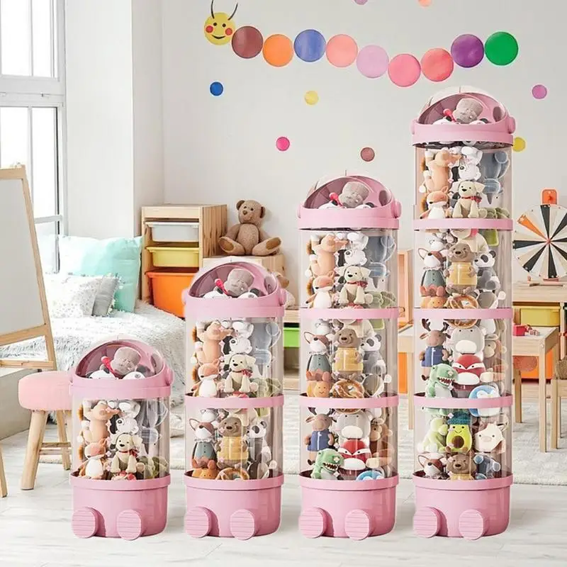 Ysislybin Porta Peluche, Porta Peluche Verticale in Legno Grande Capacità Organizzatore di Stoccaggio Animali con Ruote Scaffal per la Sala Giochi