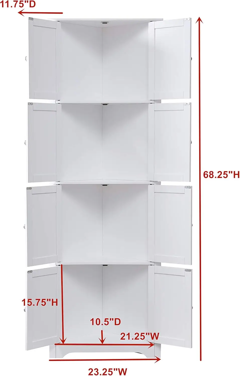 Kings Brand Furniture-Lyons 4-Tier 68" Corner Kitchen Pantry Storage Cabinet with 8 Doors, White