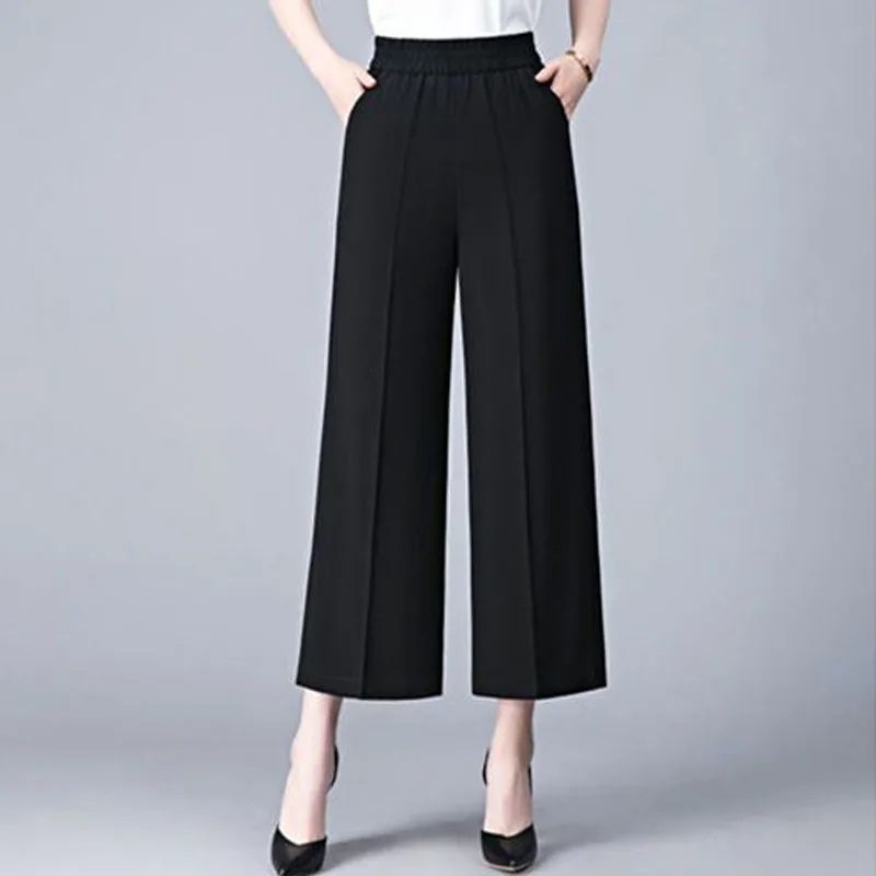Striped Large Size Women Spring Wide Leg Pants Thin Style High Waist Elastic Force Casual Loose Affordable Comfortable Trousers