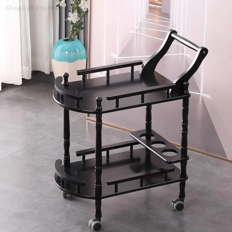 European Hotel Restaurant Double Solid Wood Dining Car 4s Shop Tea And Wine Cart Beauty Salon Trolley Mobile Side Frame