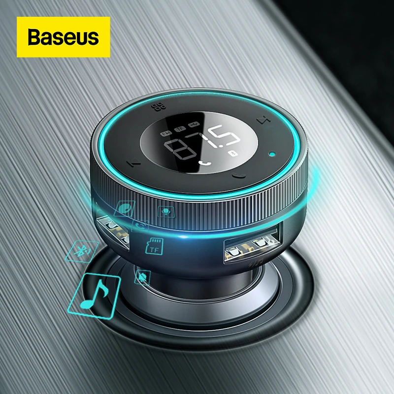 Baseus Fm Transmitter Modulator Car Bluetooth 5.0 Handsfree Aux Adapter 3.4a Dual Usb Car