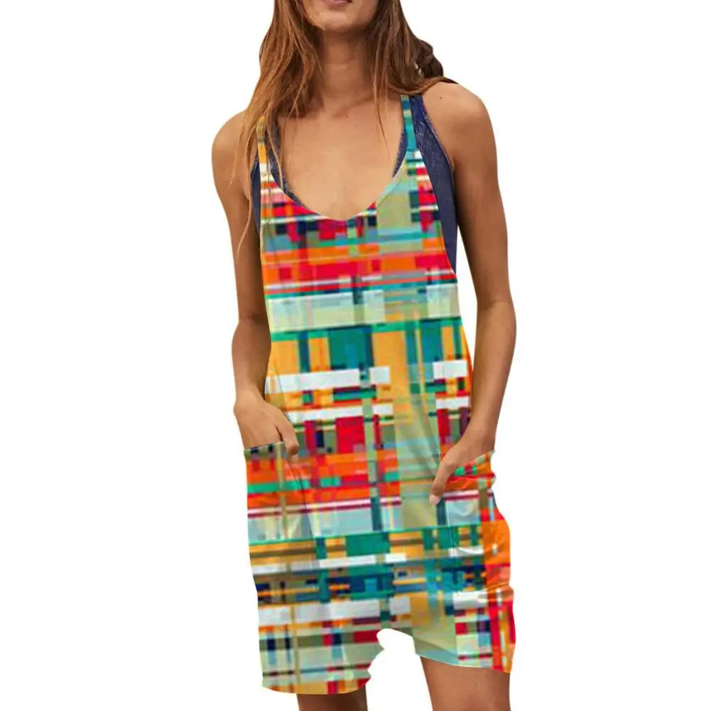

Women Pocket Design Romper Summer Sleeveless Jumpsuit Stylish Women's Sleeveless Jumpsuit Wide Leg Pockets