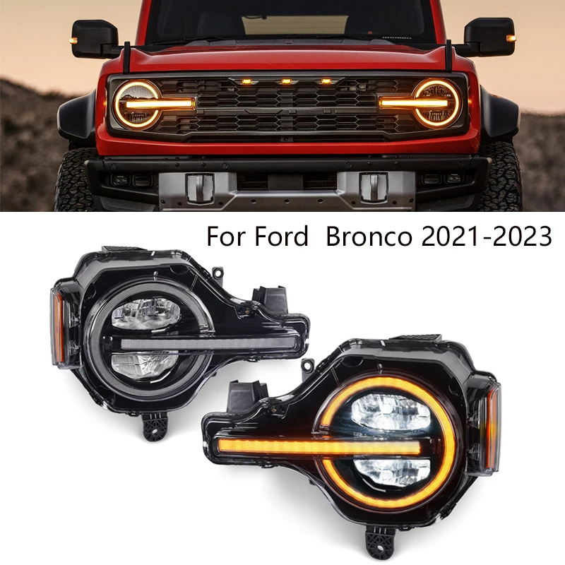 

Автостайлинг для Ford Bronco 2020-2023 Rapter 2 двери 4 двери Передняя Высокая Низкая ДХО указатели поворота фары в сборе автомобильные аксессуары