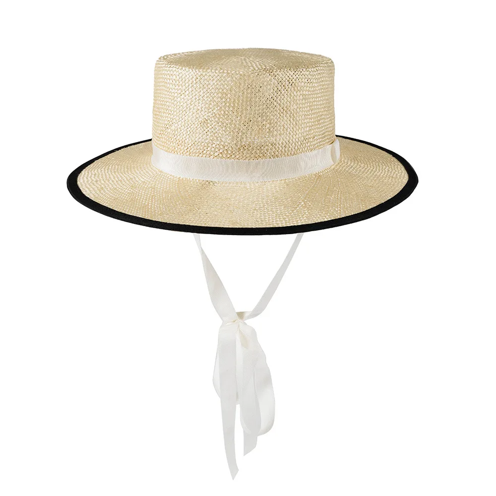 

202303-HH5153C summer Pearl luster sisal hemp hand-woven ribbon Fashion color blocking lady fedoras cap women panama jazz hat