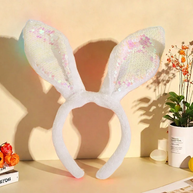 1PC Plush Sequin Rabbit Ear Headband Cross-border Hot Selling Children's Holiday Party Halloween Dressing Headwear.