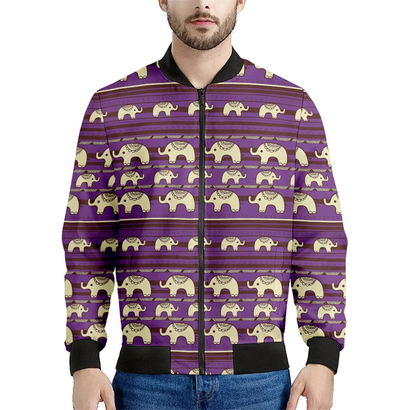 Chaqueta con cremallera y estampado 3D de elefante tribal para hombre, sudadera con estampado de animales, chaquetas holgadas de calle para primavera y otoño, abrigos de manga larga