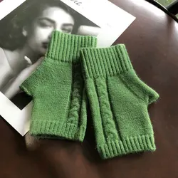 Autumn And Winter Warm Half-finger Gloves Knitted Solid Color Warm Wild Stretch Wool Fingerless Socks Cold-proof Office Writing