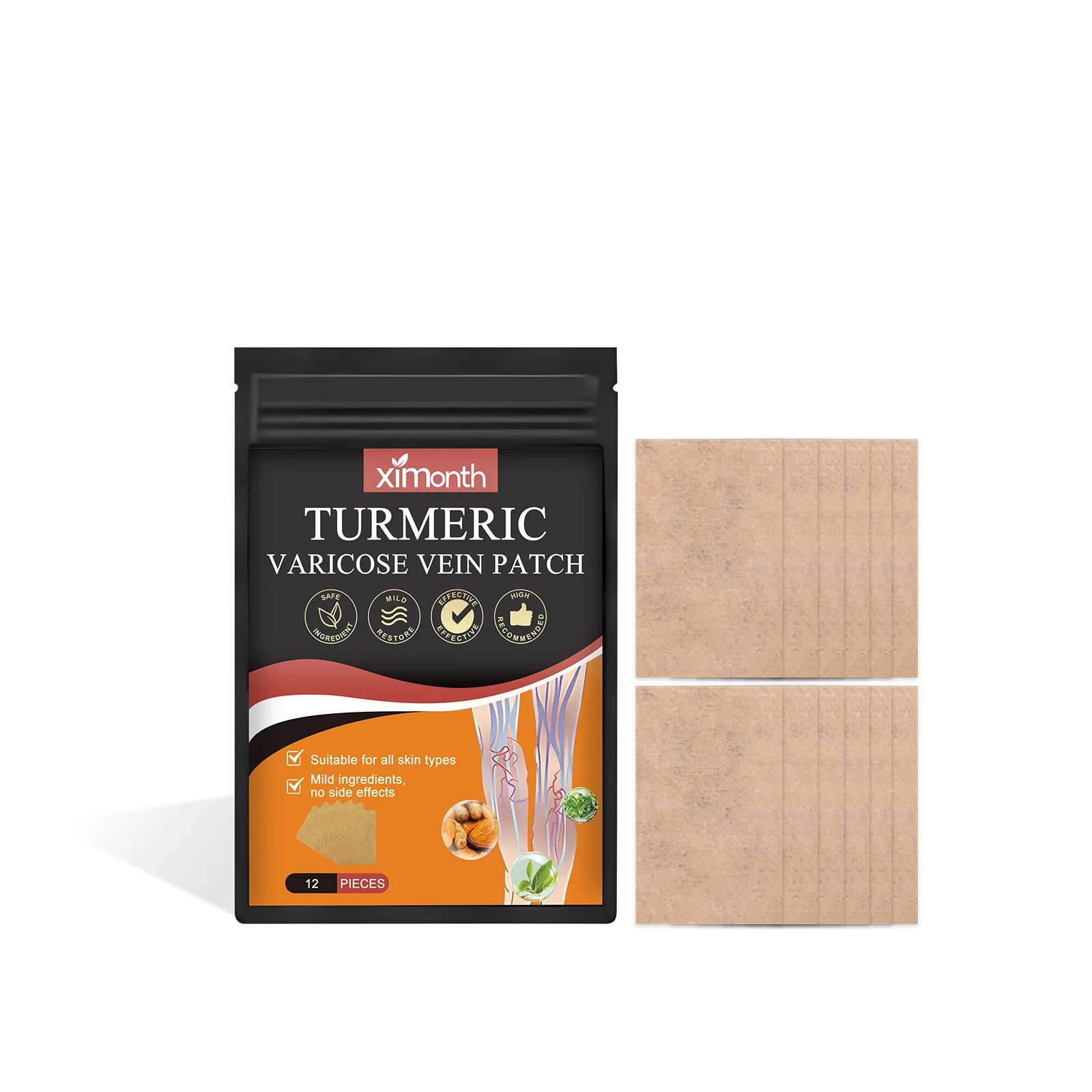 Varicose Veins Patch 12PCS/Bag Unisex Varicose Veins Treatment Patch Legs Sore Swelling Plaster Promote Metabolism Promote Smooth Blood Circulation