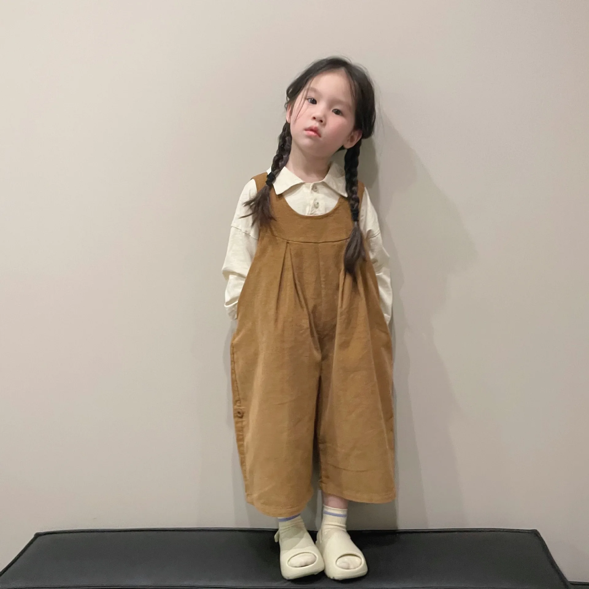 

Spring Autumn Baby Girls Cotton Long-Sleeved Shirt Tops+Loose Corduroy Bodysuits Pant Set Kids 2PCS Suit Children Outfit 2-8 Yrs