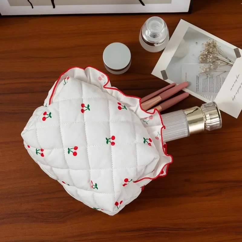 Small Fresh Fragrant Cherry Makeup Bag Creative Curled Skincare Storage Bag Cherry Wash Cosmetic Storage Bag for Women Girl 4