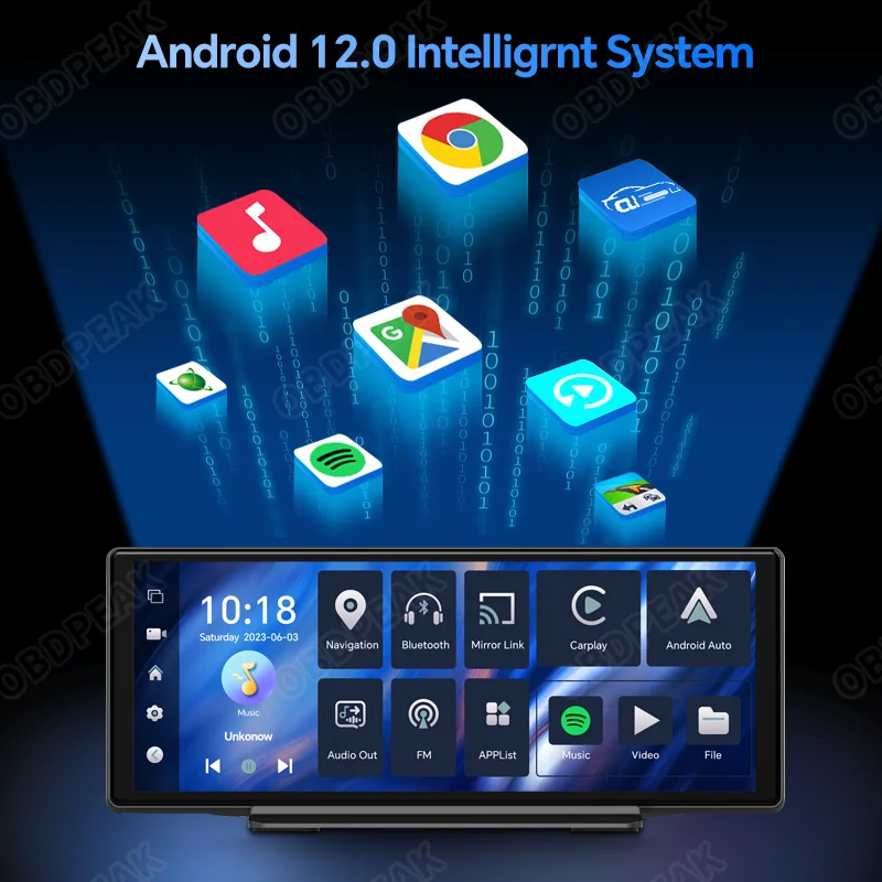 T30 Car Dsah Cam 10.26" Android 12 System Carplay Android Auto 2+32G GPS Navigation WIFI Car Mirror Video Camera AUX BT Audio