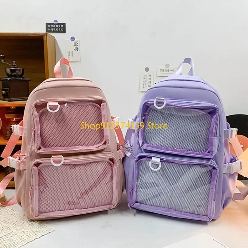 G5AE 나일론 투명한 Itabag 데이팟(투명 포켓 포함) 청소년 성인용 일본 패션 배낭 대용량 학교 가방