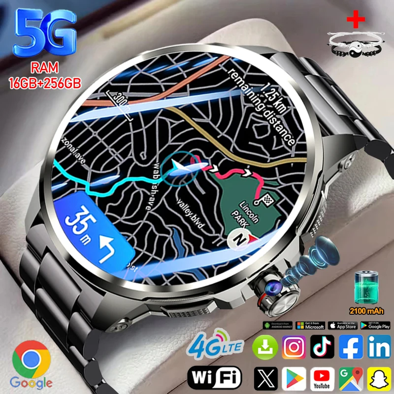 5G/4G Smart Watch 1.95 inch HD AMOLED 16GB+256GB RAM 190° Camera GPS WIFI Google Download Smartwatch 2100mah Battery Android 9.0 1