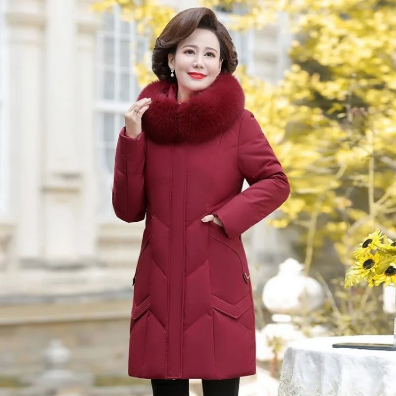 2023 New Women Down Jacket Winter Coat Female Mid Length Version Hooded Parkas Warm Thick Outwear Fashion Loose Overcoat XL-6XL