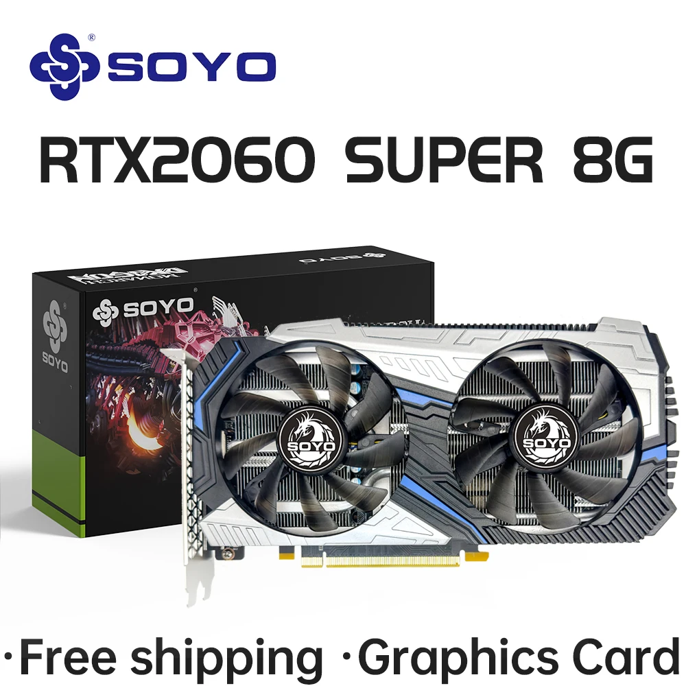 SOYO RTX 2060 SUPER NVIDIA 8G Graphics Card GDDR6 Video Memory DP3 HDMI1 Gaming GPU Card for Desktop Computer Components