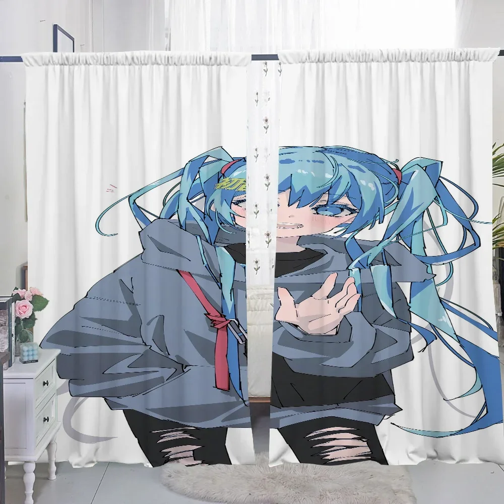 Window Kitchen Curtains for Living Room 2 Pieces Blackout Curtains Door Curtain  Hatsune M-mikus Bedroom Decoration Partition 4